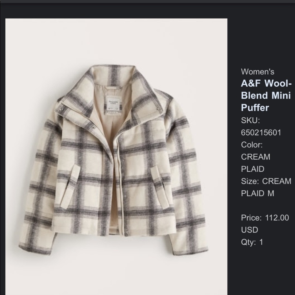 Women's A&F Wool-Blend Mini Puffer
SKU: 650215601
Size: CREAM PLAID M